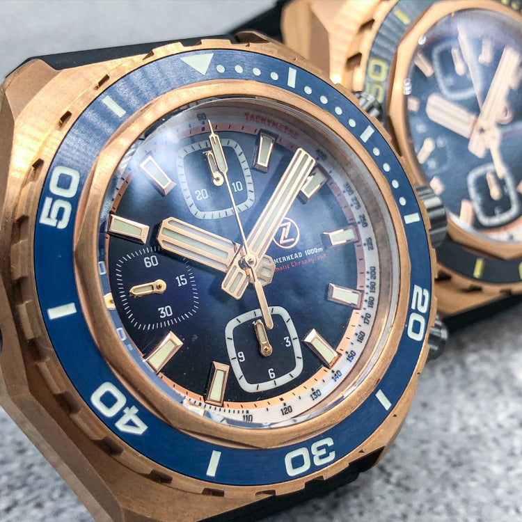 ZELOS HAMMERHEAD CHRONO 1000M DIVER BRONZE MIDNIGHT BLUE